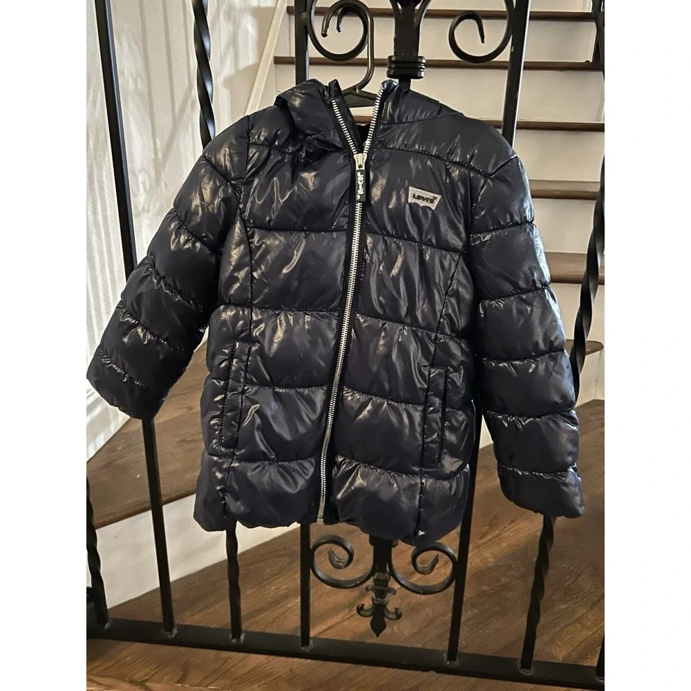 Toddler Kids Size 3T High Shine Puffer Coat Jacket Hood Navy Blue
